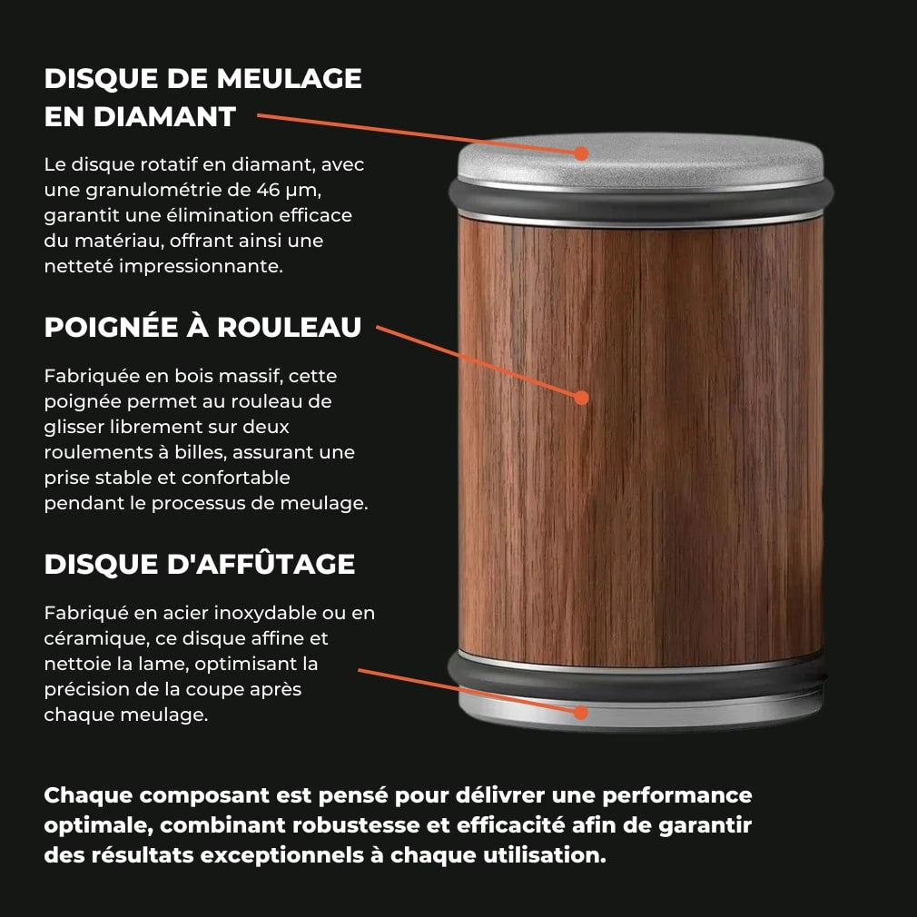 Aiguiseur de couteaux en bois avec système magnétique et angles ajustables