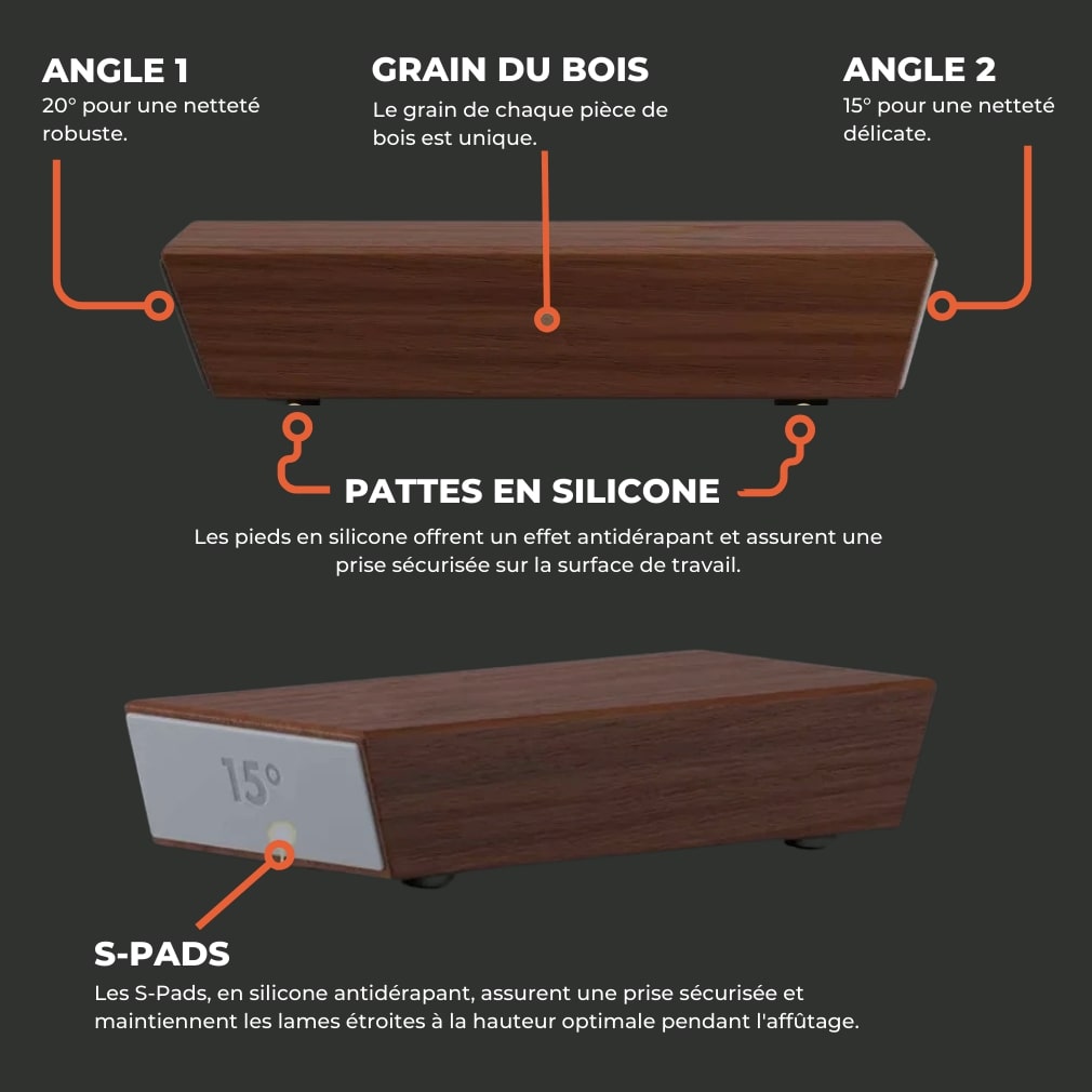 Aiguiseur de couteaux en bois avec système magnétique et angles ajustables